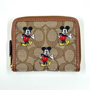 NWT Disney X Coach Small Zip Around Wallet In Signature Jacquard w/ Mickey Mouse